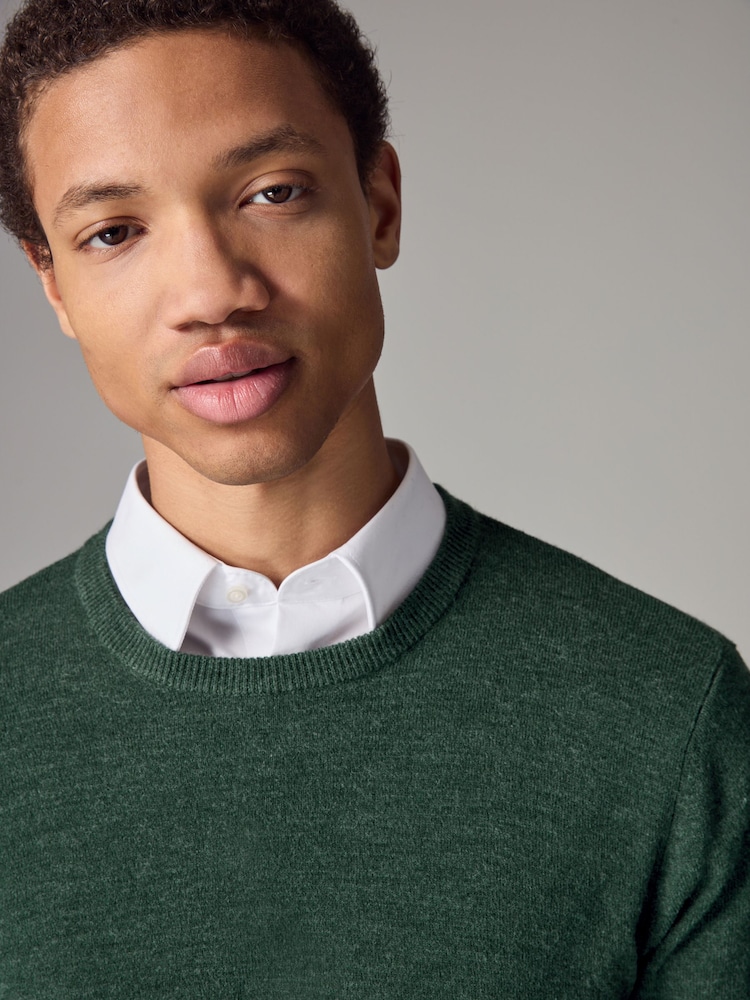 Dark Green Crew Neck Regular Soft Touch Knit Jumper - Image 4 of 7