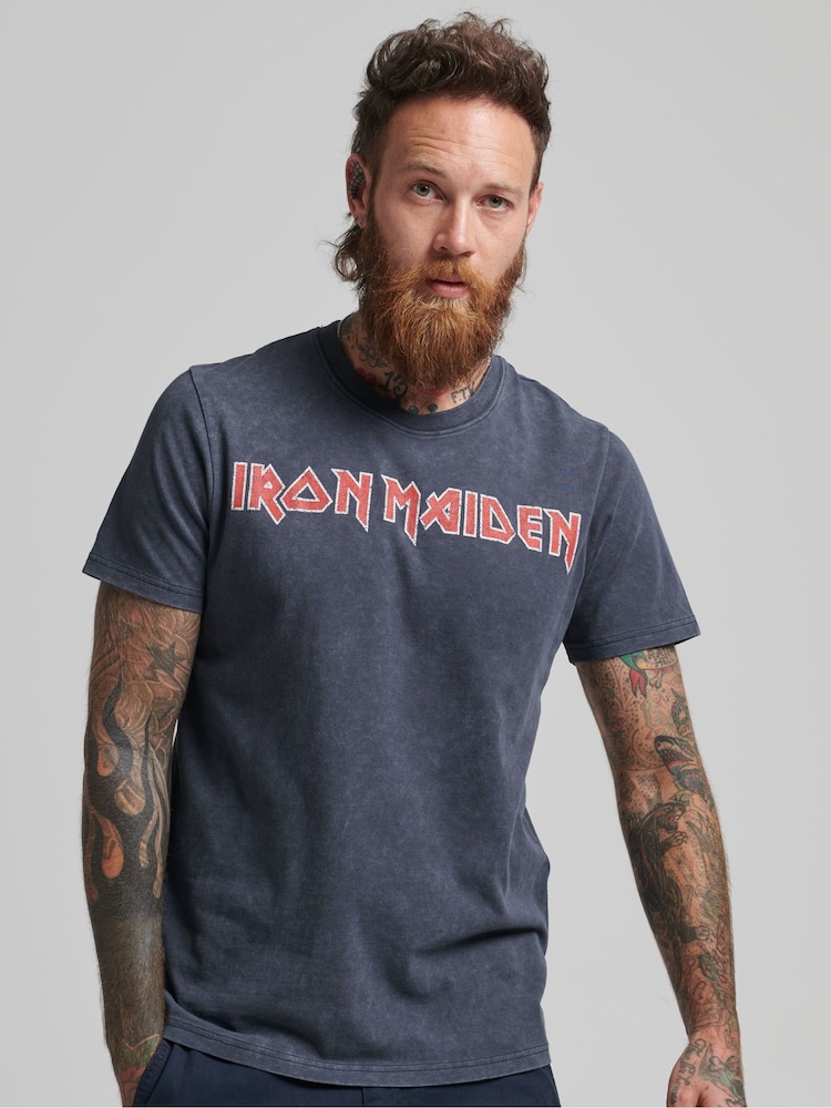 Superdry Grey 100% Cotton Iron Maiden x Limited Edition T-Shirt - Image 1 of 3