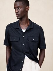 Banana Republic Blue Linen French Terry Resort Shirt - Image 1 of 1