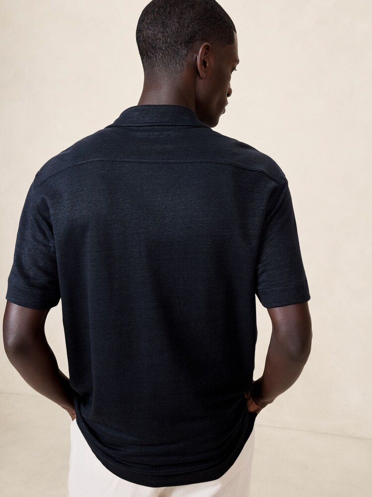 Banana Republic Blue Linen French Terry Resort Shirt - Image 2 of 4 Banana Republic Blue Linen French Terry Resort Shirt - Image 2 of 4