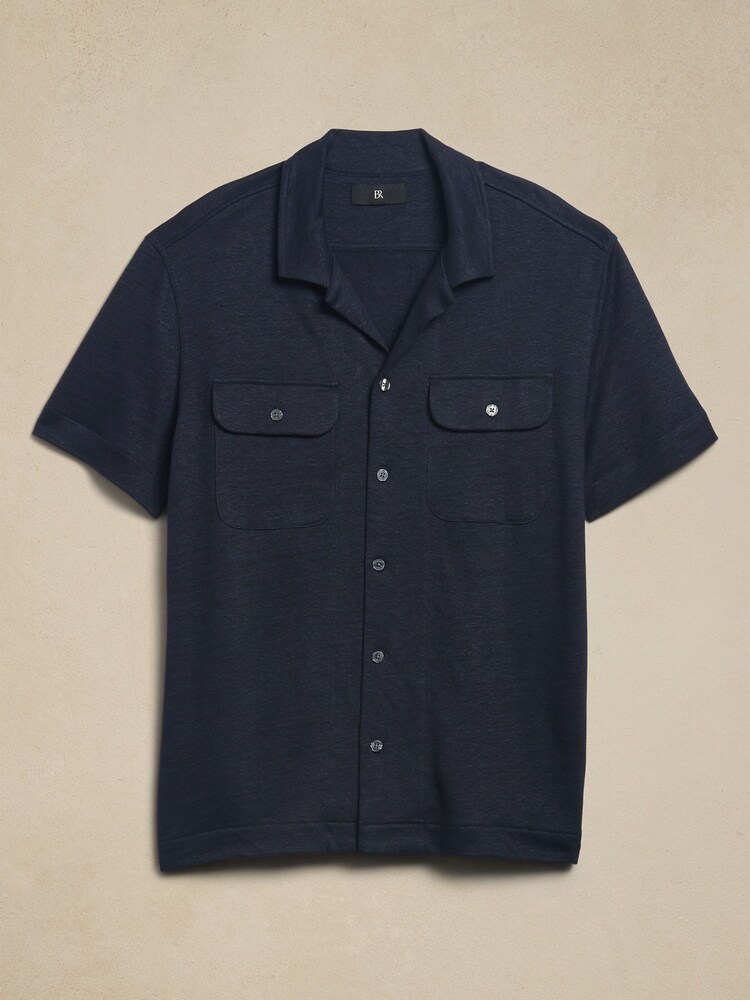Banana Republic Blue Linen French Terry Resort Shirt - Image 4 of 4