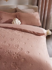 Pink Embroidered Snowflake Faux Fur Christmas Duvet Cover and Pillowcase Set - Image 4 of 5