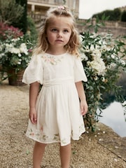 Weiß - Besticktes Kleid aus Baumwoll-/Leinenmischung (3 Monate–10 Jahre) - Bild 1 von 7