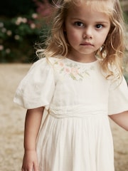 Weiß - Besticktes Kleid aus Baumwoll-/Leinenmischung (3 Monate–10 Jahre) - Bild 4 von 7