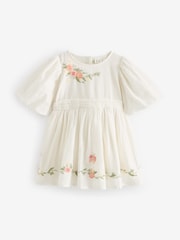 Weiß - Besticktes Kleid aus Baumwoll-/Leinenmischung (3 Monate–10 Jahre) - Bild 5 von 7