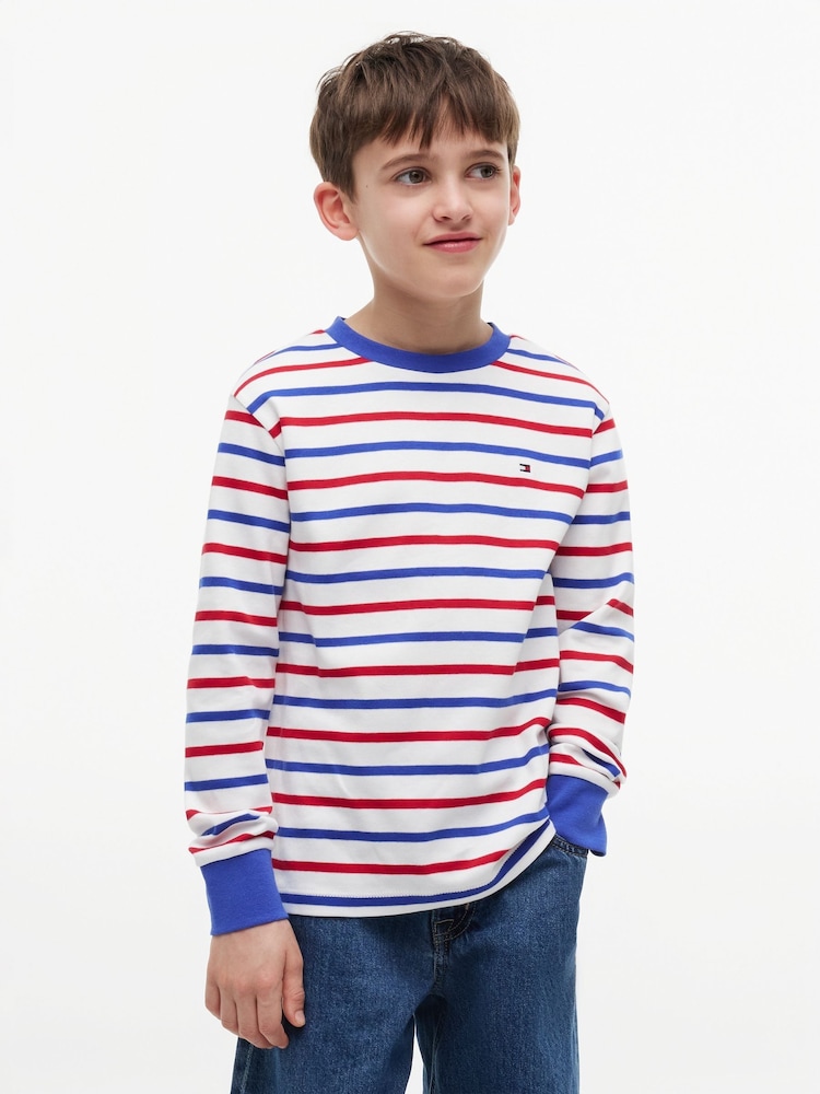 Tommy Hilfiger Red Essential Stripe Relaxed Long Sleeve T-Shirt - Image 1 of 5