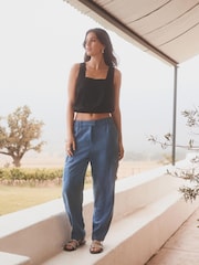Blue Smart Linen Blend Cargo Taper Trousers - Image 2 of 7