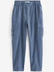 Blue Smart Linen Blend Cargo Taper Trousers - Image 6 of 7