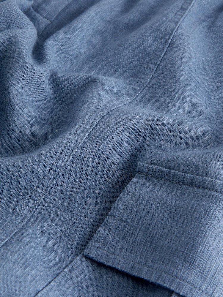 Blue Smart Linen Blend Cargo Taper Trousers - Image 7 of 7