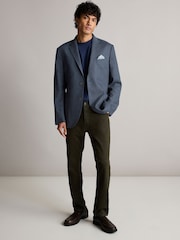 Navy Blue Regular Fit Linen Blend Blazer - Image 2 of 11