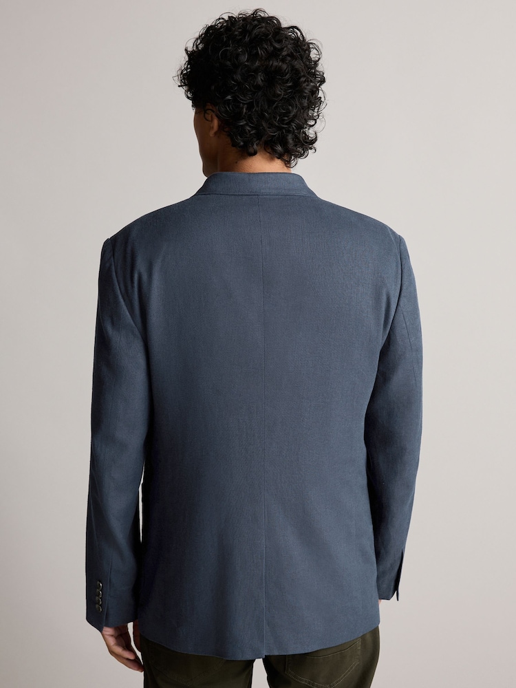 Navy Blue Regular Fit Linen Blend Blazer - Image 3 of 11