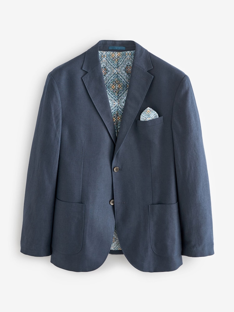 Navy Blue Regular Fit Linen Blend Blazer - Image 6 of 11