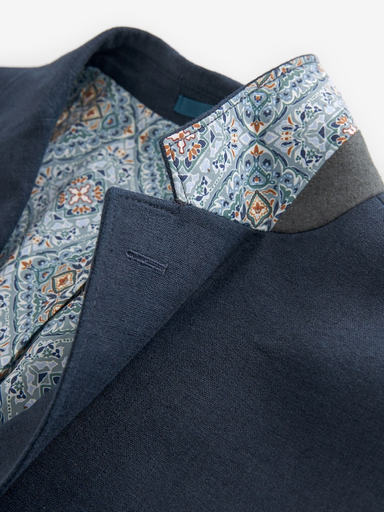 Navy Blue Regular Fit Linen Blend Blazer - Image 8 of 11