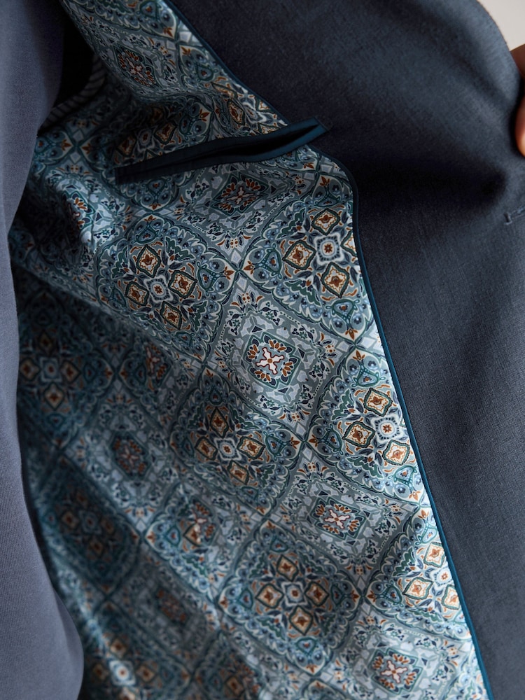 Navy Blue Regular Fit Linen Blend Blazer - Image 9 of 11