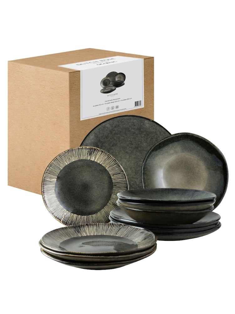 Dutch Rose Green 12 Assorted Plates Giftset - Image 2 of 4