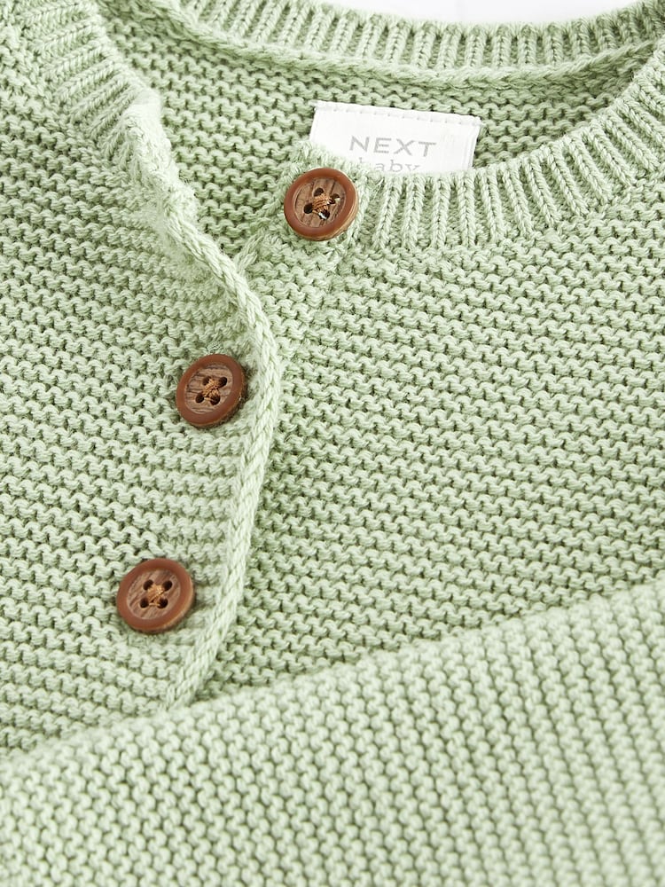 Sage Green Baby Frill Shoulder Knitted 100% Cotton Cardigan (0mths-2yrs) - Image 3 of 3 Sage Green Baby Frill Shoulder Knitted 100% Cotton Cardigan (0mths-2yrs) - Image 3 of 3