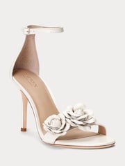 Lauren Ralph Lauren Allie Floral Trim Nappa Leather White Sandals - Image 1 of 4