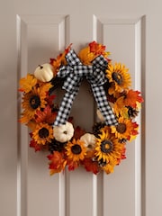 Scottish Everlastings Ltd Orange Sunflower Wreath with Gingham Bow - Image 1 of 3