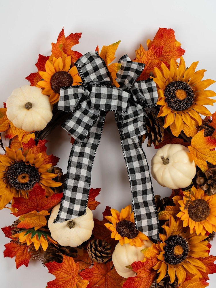 Scottish Everlastings Ltd Orange Sunflower Wreath with Gingham Bow - Image 3 of 3