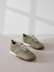 Green Signature Leather Slim Sole Retro Trainers - Image 1 of 7