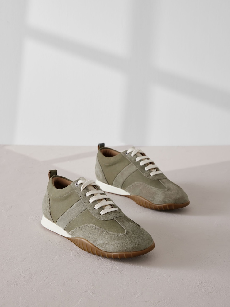 Green Signature Leather Slim Sole Retro Trainers - Image 1 of 7