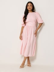 PixieGirl Petite Pink Stripe Short Sleeve Midi Dress - Image 2 of 5