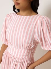 PixieGirl Petite Pink Stripe Short Sleeve Midi Dress - Image 4 of 5