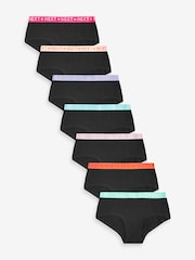 Black Bright Elastic Hipsters 7 Pack (2-16yrs) - Image 1 of 10