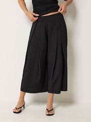PixieGirl Petite Black Pleated Wrap Wide Leg Cropped Trousers - Image 2 of 5