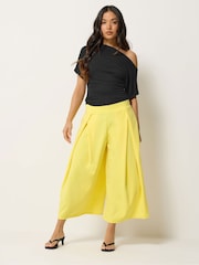 PixieGirl Petite Yellow Pleated Wrap Wide Leg Cropped Trousers - Image 1 of 5