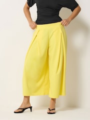 PixieGirl Petite Yellow Pleated Wrap Wide Leg Cropped Trousers - Image 2 of 5