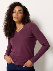 M&Co Berry Purple V-Neck Long Sleeve Jumper - Image 1 of 5