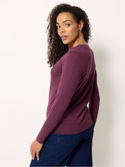 M&Co Berry Purple V-Neck Long Sleeve Jumper - Image 3 of 5