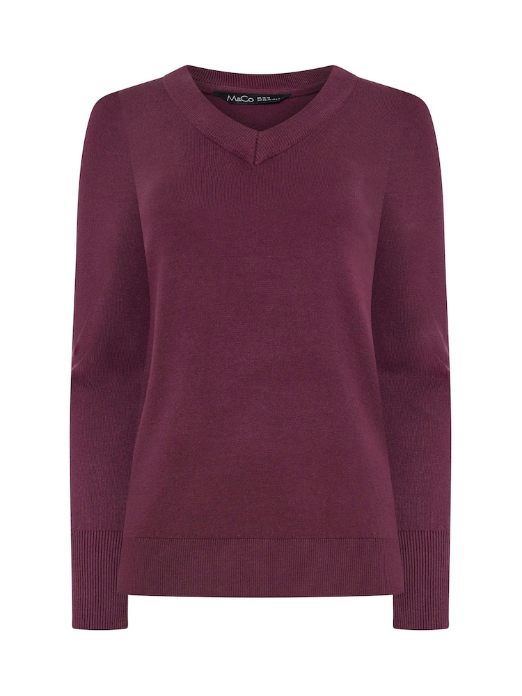 M&Co Berry Purple V-Neck Long Sleeve Jumper - Image 5 of 5 M&Co Berry Purple V-Neck Long Sleeve Jumper - Image 5 of 5