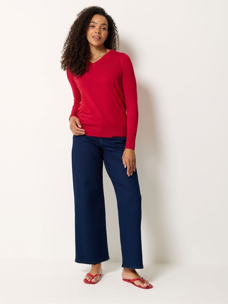 M&Co Red V-Neck Long Sleeve Jumper - Image 2 of 5 M&Co Red V-Neck Long Sleeve Jumper - Image 2 of 5
