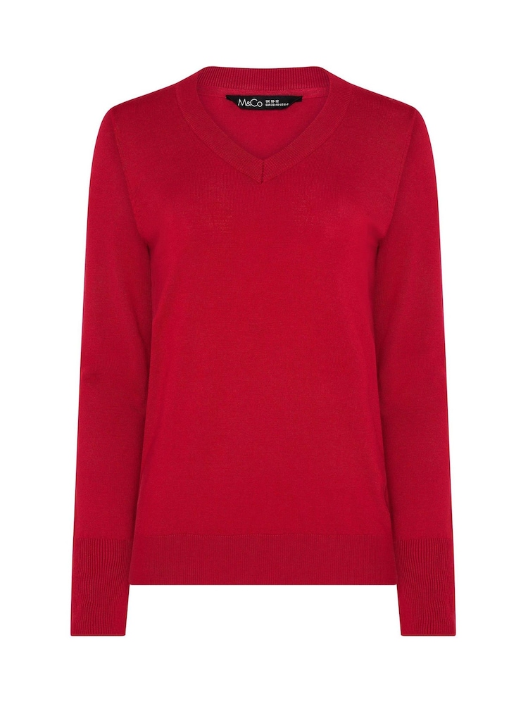 M&Co Red V-Neck Long Sleeve Jumper - Image 5 of 5 M&Co Red V-Neck Long Sleeve Jumper - Image 5 of 5