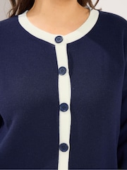 Yours Curve Blue Contrast Tipped Crew Neck Long Sleeve Cardigan - Image 4 of 6