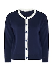 Yours Curve Blue Contrast Tipped Crew Neck Long Sleeve Cardigan - Image 5 of 6