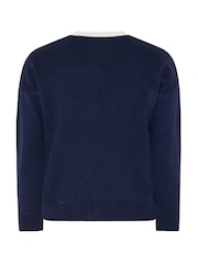 Yours Curve Blue Contrast Tipped Crew Neck Long Sleeve Cardigan - Image 6 of 6