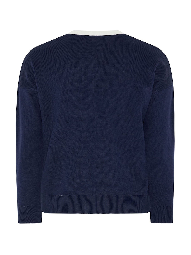 Yours Curve Blue Contrast Tipped Crew Neck Long Sleeve Cardigan - Image 6 of 6 Yours Curve Blue Contrast Tipped Crew Neck Long Sleeve Cardigan - Image 6 of 6