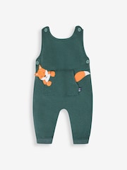 JoJo Maman Bébé Marl Green Fox Boys' Sausage Dog Appliqué Pocket Dungarees & Top Set - Image 2 of 6