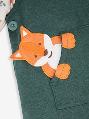 JoJo Maman Bébé Marl Green Fox Boys' Sausage Dog Appliqué Pocket Dungarees & Top Set - Image 6 of 6