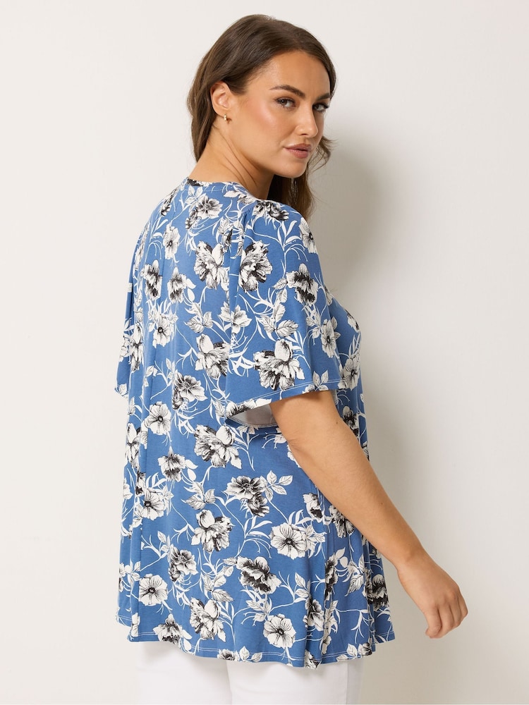 Yours Curve Blue/White Pleated Front Swing Top - Image 2 of 4 Yours Curve Blue/White Pleated Front Swing Top - Image 2 of 4