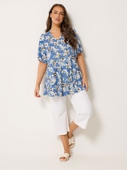 Yours Curve Blue/White Pleated Front Swing Top - Image 3 of 4