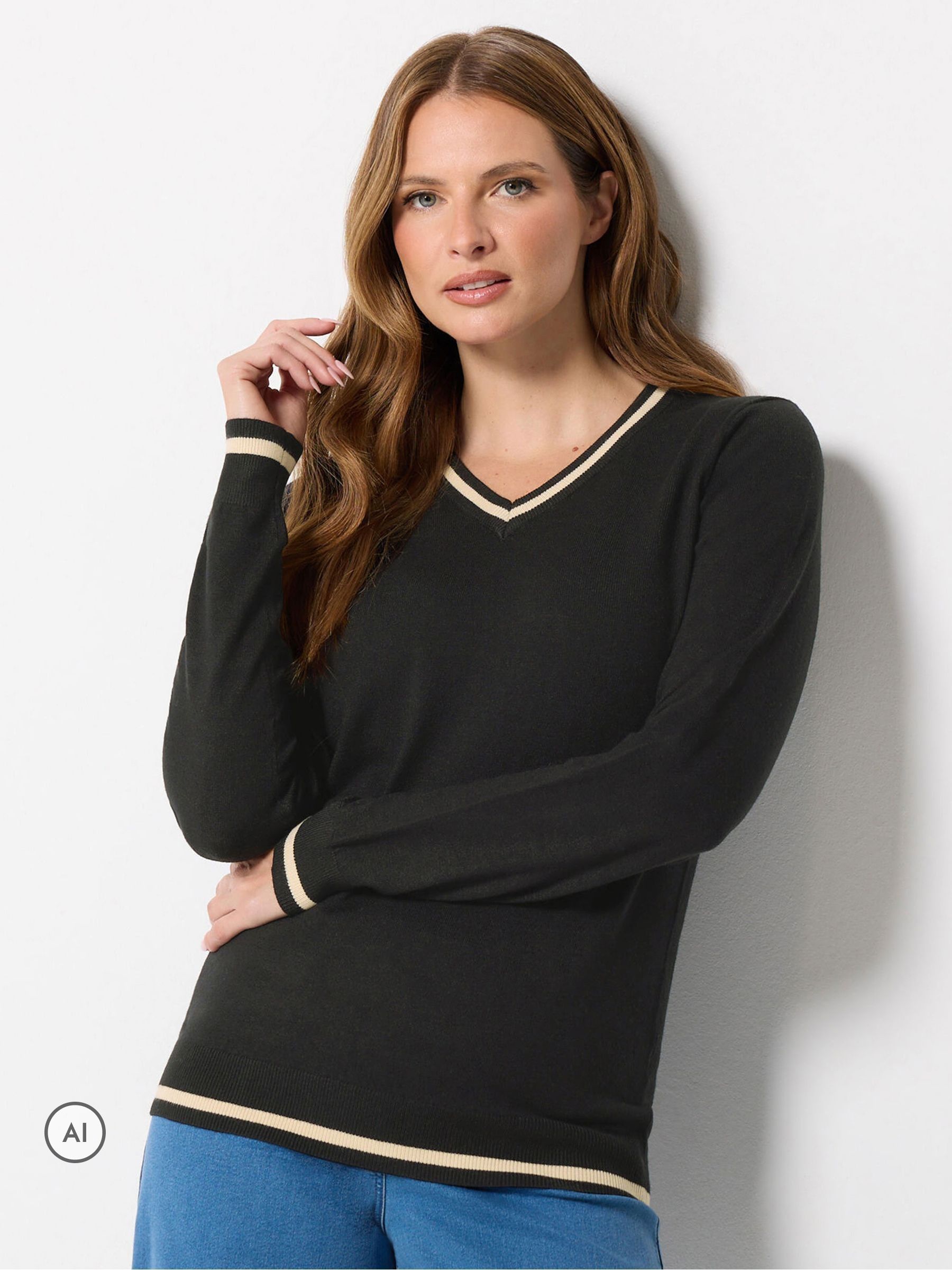 M & Co Women's Black Tipped Long Sleeve Jumper