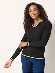 M&Co Black Tipped Long Sleeve Jumper - Image 1 of 5