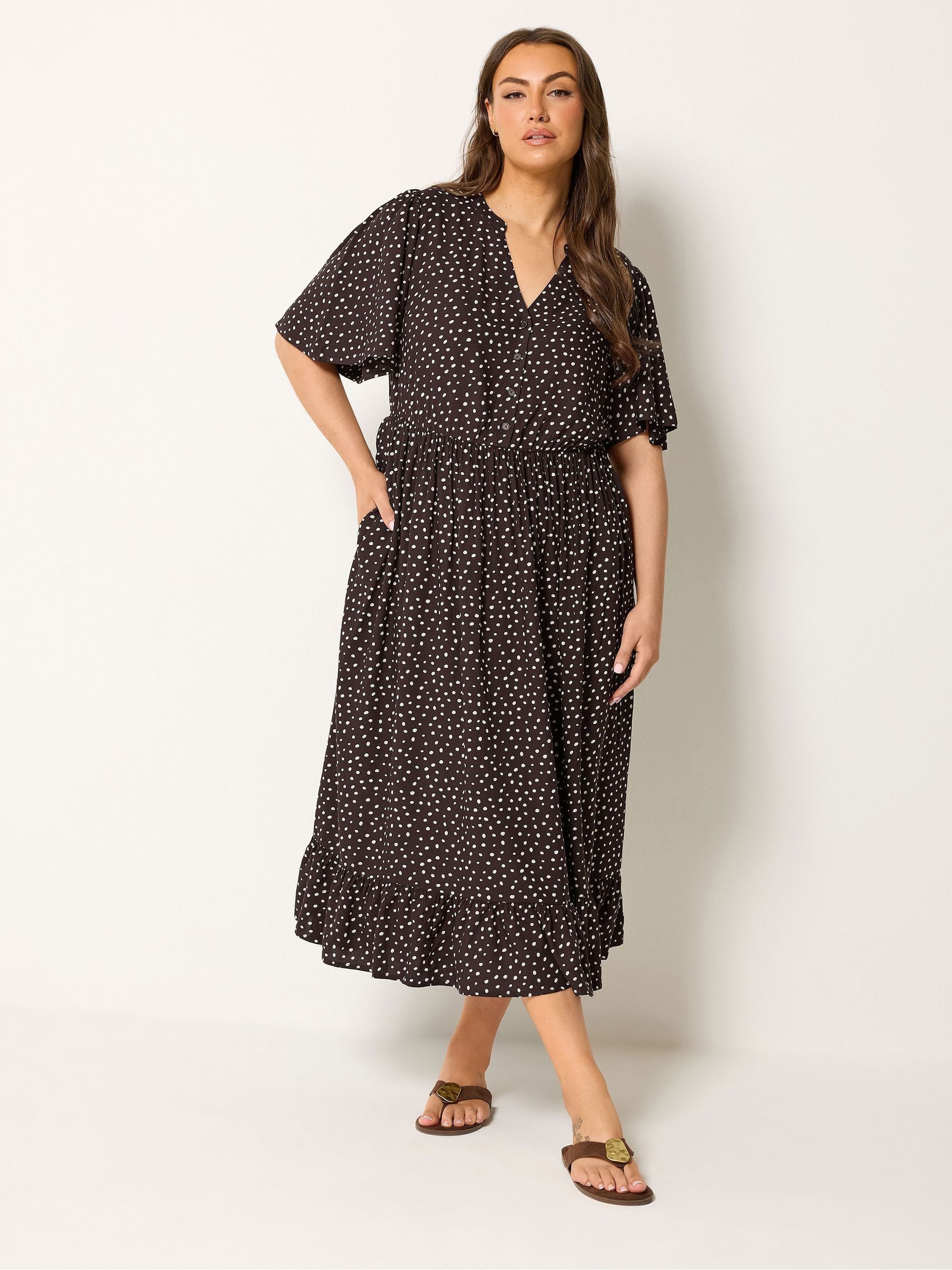 Yours Curve Women's Brown Half Placket Dress