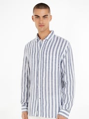 Tommy Hilfiger Grey Breton Stripe Linen Shirt - Image 1 of 6