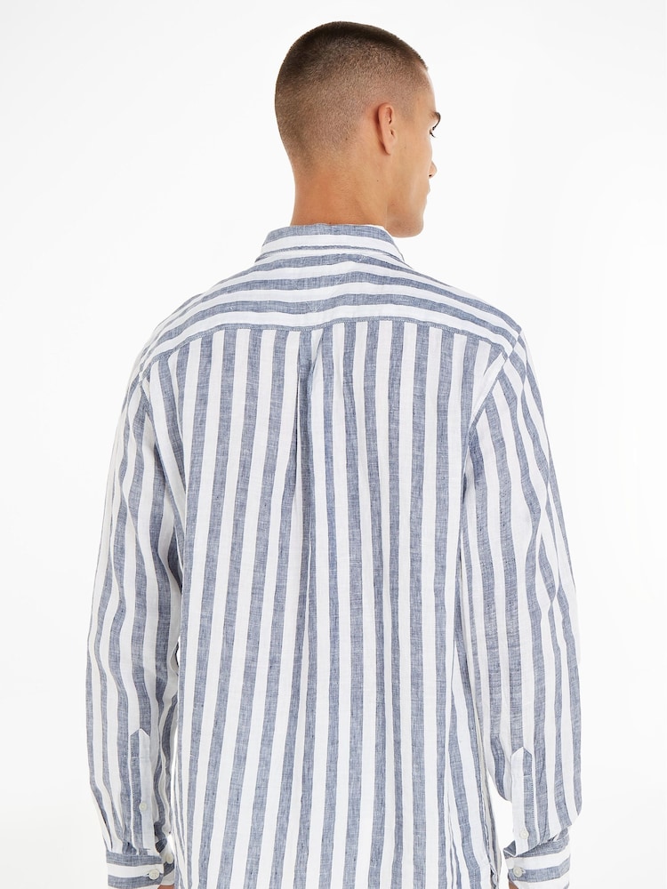 Tommy Hilfiger Grey Breton Stripe Linen Shirt - Image 2 of 6