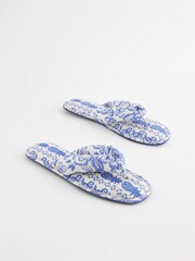 Blue Tropical Linen Blend Flip Flop Slippers - Image 2 of 6